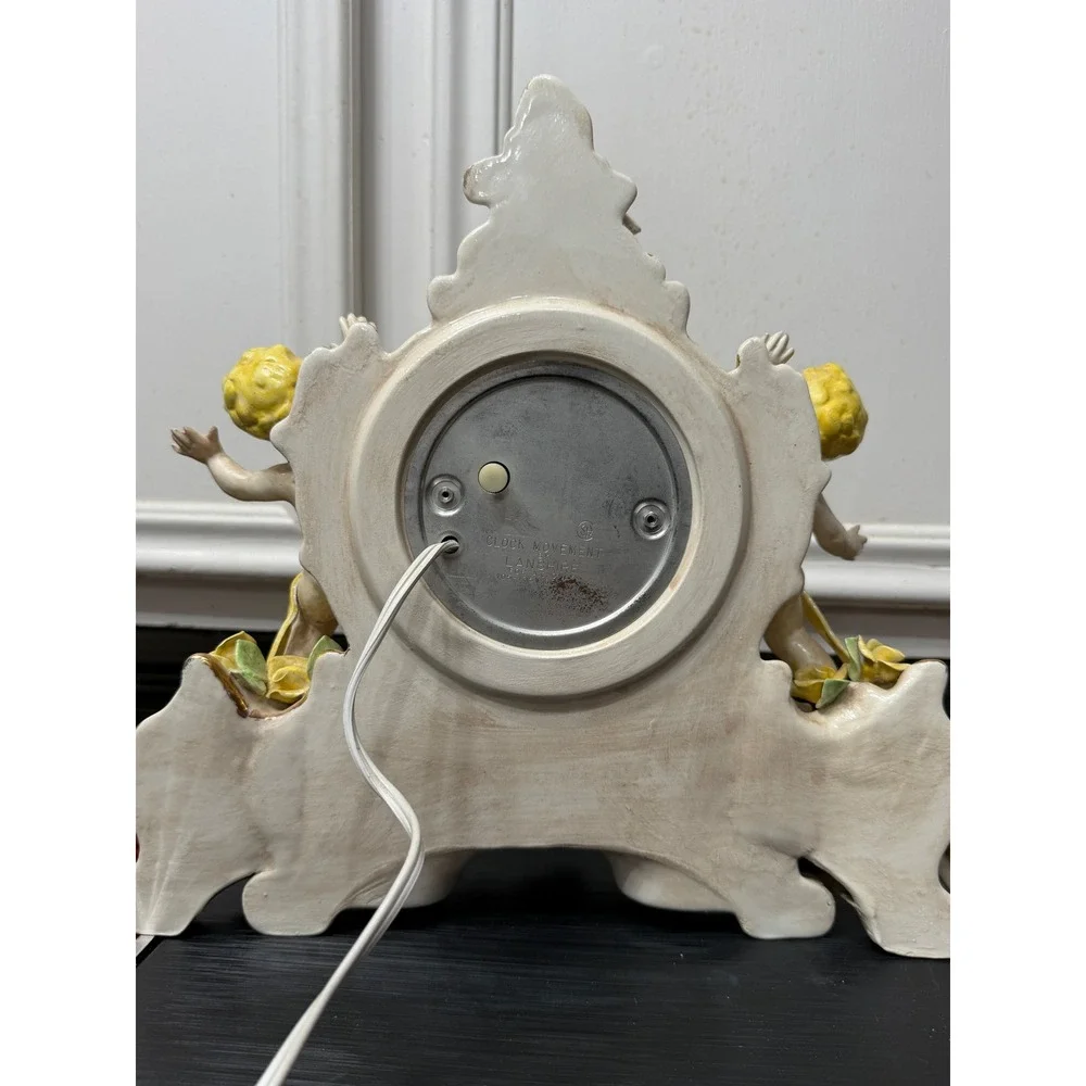Vintage Lanshire Porcelain Mantel Clock Cherubs Doves Roses Gold Gilt Electric
